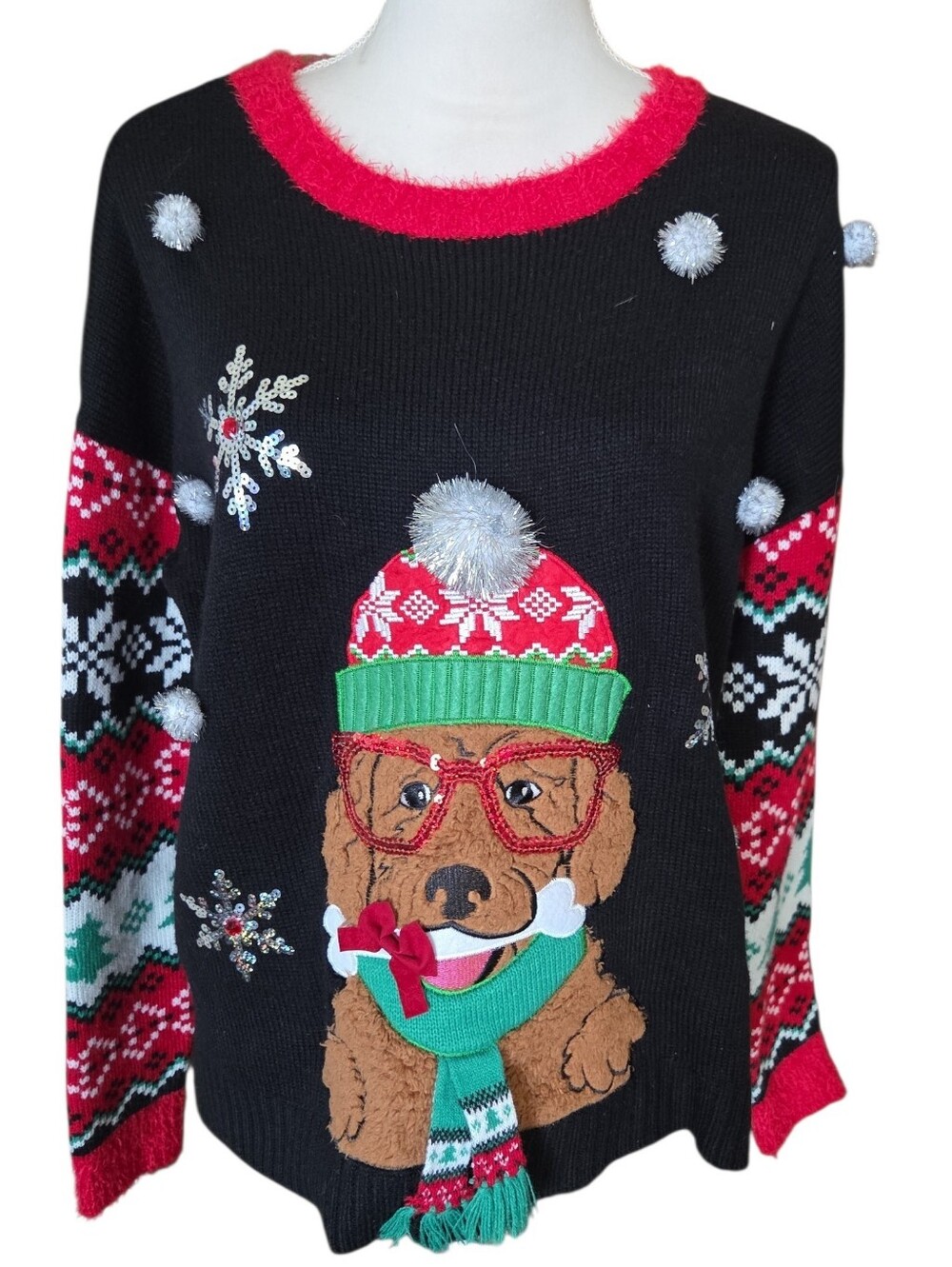 Blizzard Bay Women’s Black Holiday Dog Sweater Sizes Medium